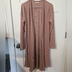 Maurices Long Ribbed Cardigan in Dusty Pink